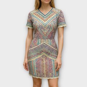 Adelyn Rae Embroidered Dress Fringe Exposed Zipper Back Cut Outs Size S